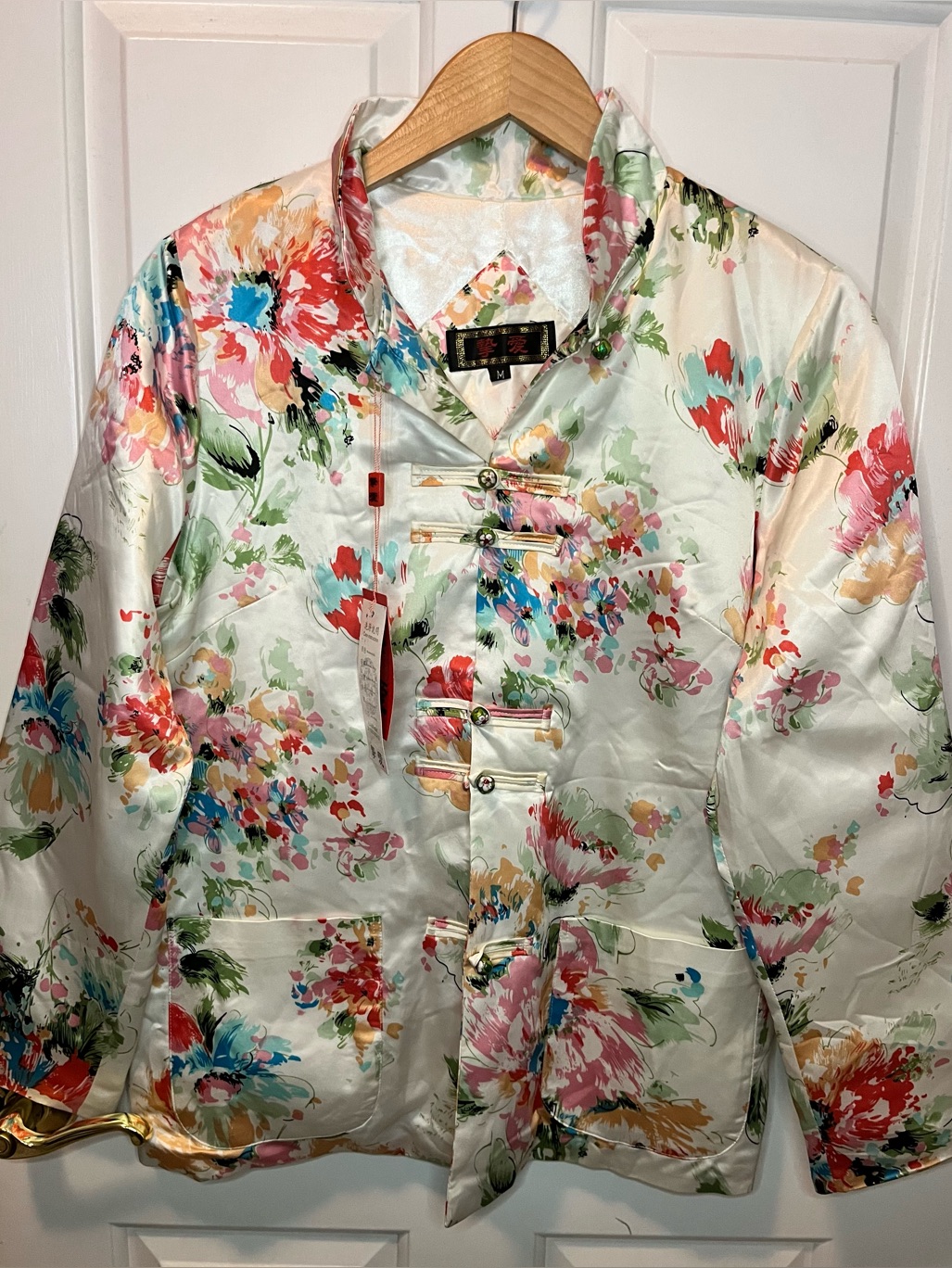 Nwt Womenâs Floral Poly Satin Asian Tang Jacket. Sz M